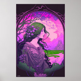 Pink Art Nouveau Frauenportrait Vintage Wandkunst Poster