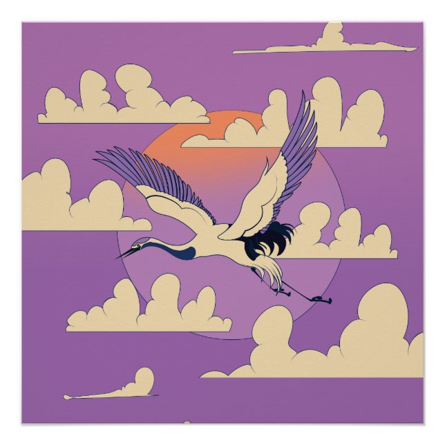 Pink Asian Crane Bird Poster (Vorderseite)