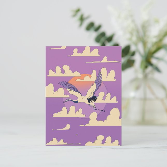 Pink Asian Crane Bird Postkarte (Stehend Vorderseite)