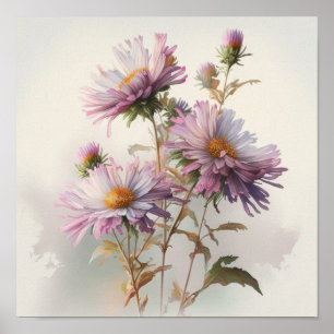 Pink Aster Blumen Art Print Poster