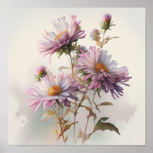 Pink Aster Blumen Art Print Poster (Vorne)