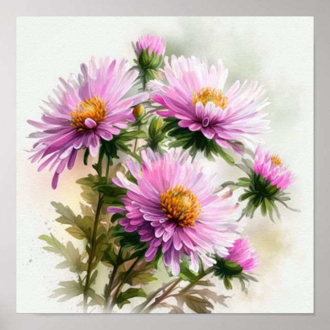 Pink Aster Blumen Art Print Poster (Vorne)