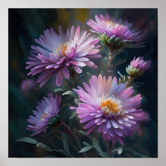 Pink Aster Blumen Art Print Poster (Vorne)
