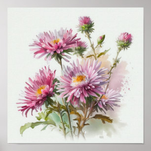 Pink Aster Blumen Art Print Poster