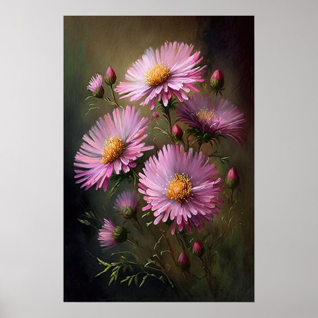 Pink Aster Blumen Art Print Poster (Vorne)