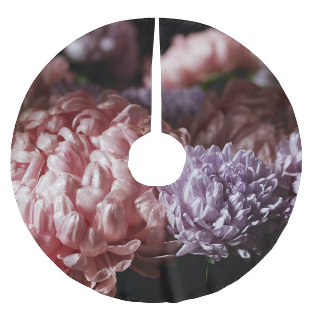 Pink Aster Bouquet: Barockbeleuchtung. Polyester Weihnachtsbaumdecke (Vorderseite)
