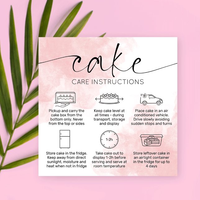 Pink Ästhetische Cake Care Card Elegante Wasserfar Quadratische Visitenkarte (Von Creator hochgeladen)