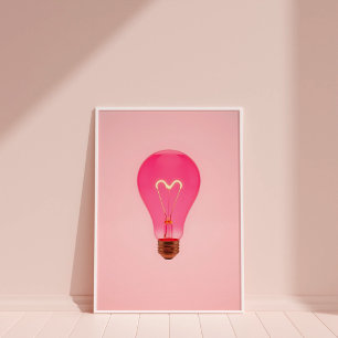 Pink Ästhetische Glühbirne mit Herz-Filament Poster