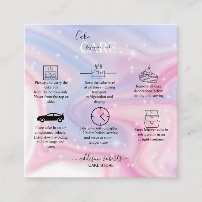 Pink Ästhetische Kuchenpflege Quadratische Visitenkarte (Vorderseite)
