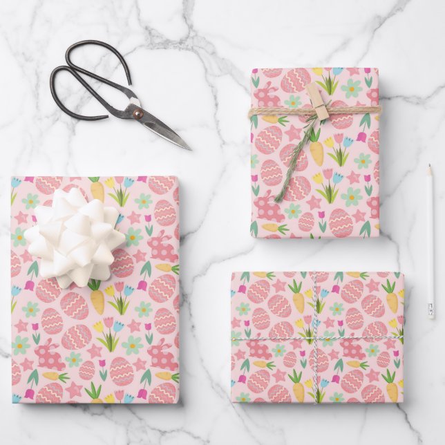 Pink Ästhetischer Frühling Ostern Thema Geschenkpapier Set (Vorderseite)