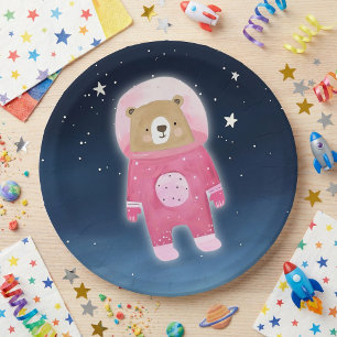 Pink Astronaut Bear Space Baby Dusche Pappteller
