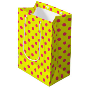 Pink auf gelbem Polka-Punkte-Musterdesign Mittlere Geschenktüte