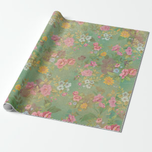 Pink auf grünem Vintage Geschenkpapier