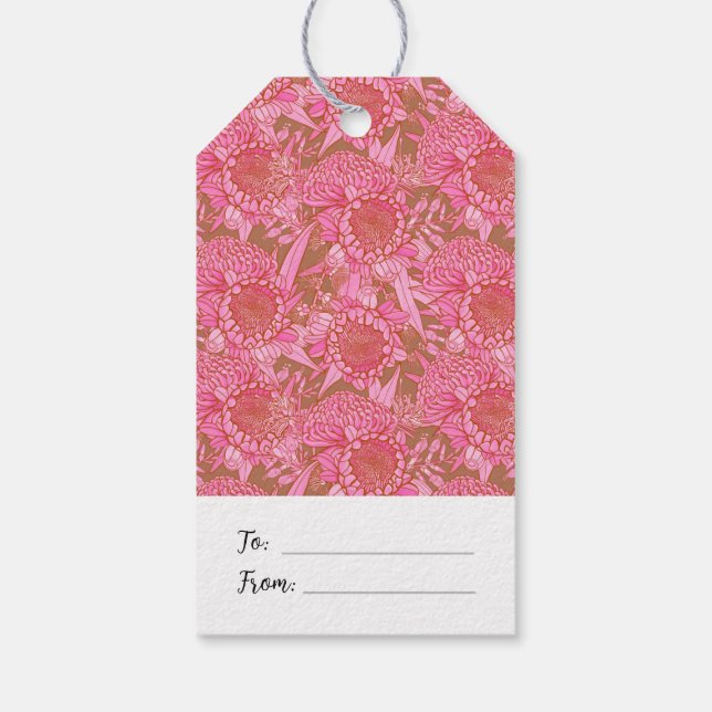 Pink Australian Protea & Waratah Mittlere Geschenk Geschenkanhänger (Rückseite)