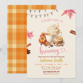 Pink Autumn lässt Pumpkin Coffee Baby Dusche Einladung