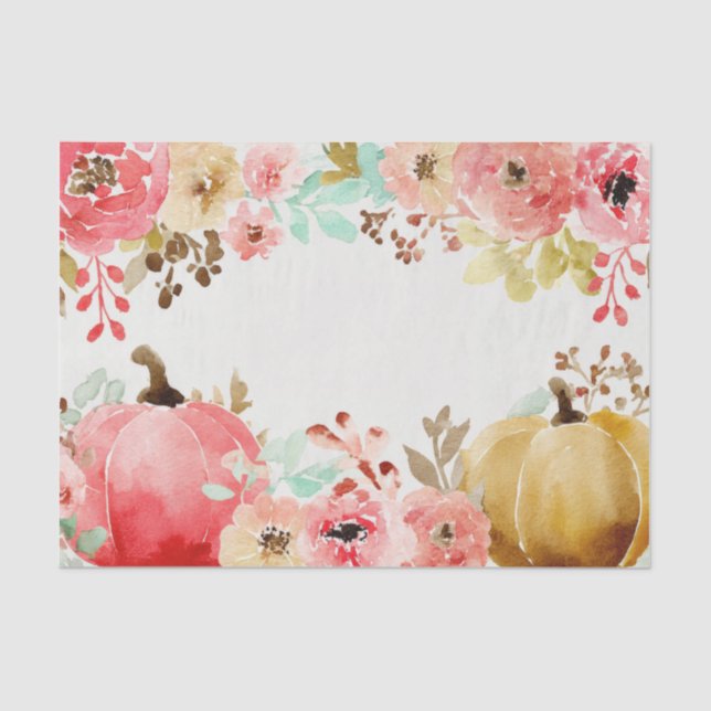 Pink Autumn Pumpkins und Blume Fall Decoupage Seidenpapier (Vorderseite)