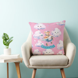 Pink Aviator Teddy Bear Throw Kissen