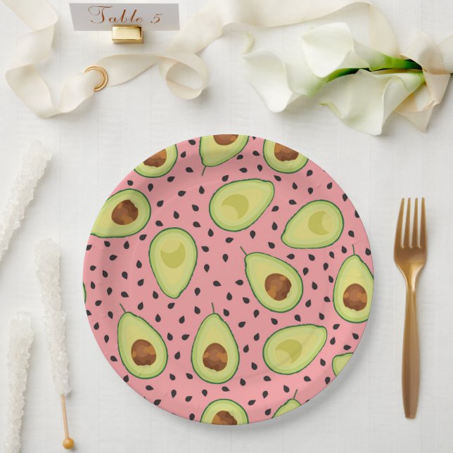 Pink Avocado Pattern Pappteller (Hochzeit)