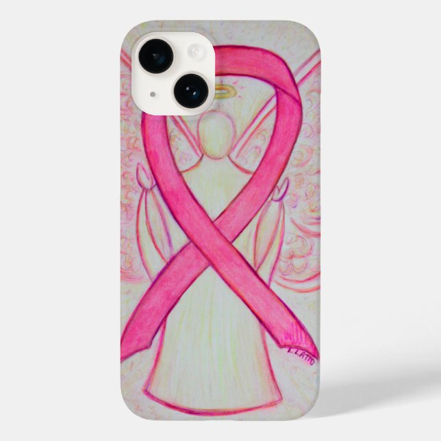Pink Awareness Ribbon Angel Custom iPhone Case (Rückseite)