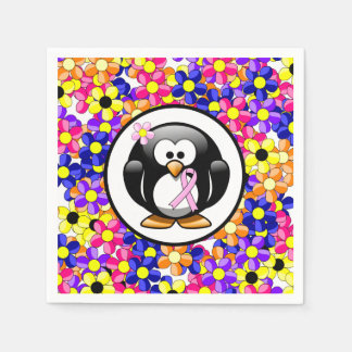 Pink Awareness Ribbon Penguin Serviette