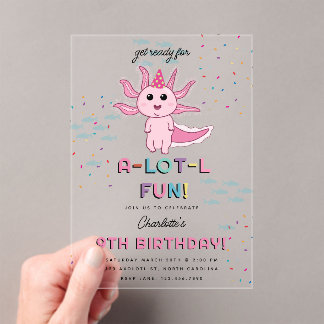 Pink Axolotkids Niedlich Salamander Geburtstagspar Acryleinladungen