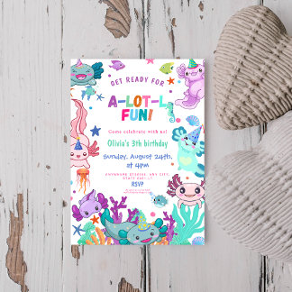 Pink axolotl Alotl Fun Geburtstagsparty Einladung