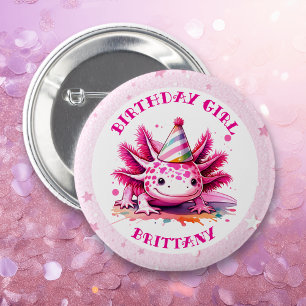 Pink Axolotl Girls Geburtstagsparty Button