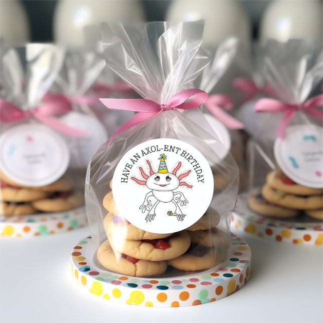 Pink Axolotl Happy Birthday Runder Aufkleber (Von Creator hochgeladen)