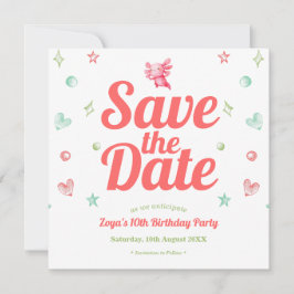 Pink Axolotl Watercolor Geburtstag Save The Date