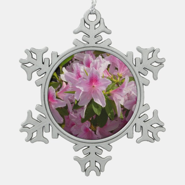 Pink Azalea Bush Frühjahr Floral Schneeflocken Zinn-Ornament (Vorderseite)