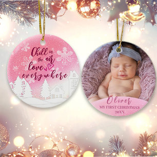 Pink Baby 1. Weihnachtsfeier Foto Ornament
