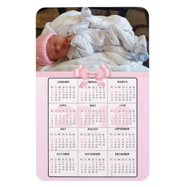 Pink Baby 2018 Mini Kühlschrank Magnet Kalender (Vertikal)