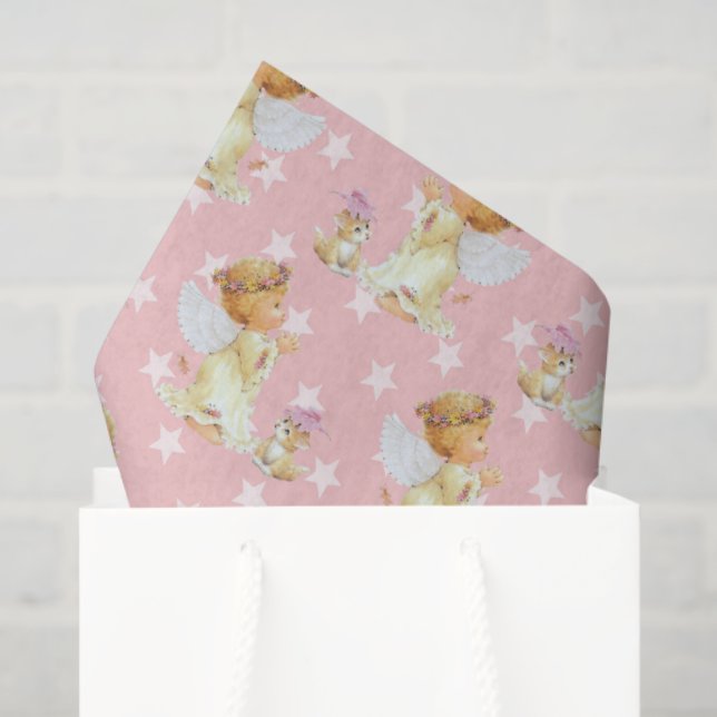 Pink baby Angel pattern paper Seidenpapier (Geschenk Tasche)