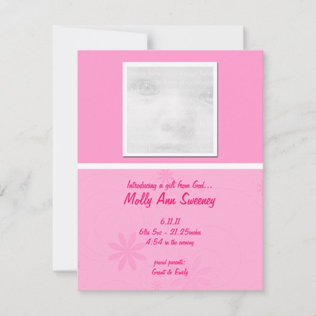 Pink Baby Announctions Cards Einladung (Vorderseite)