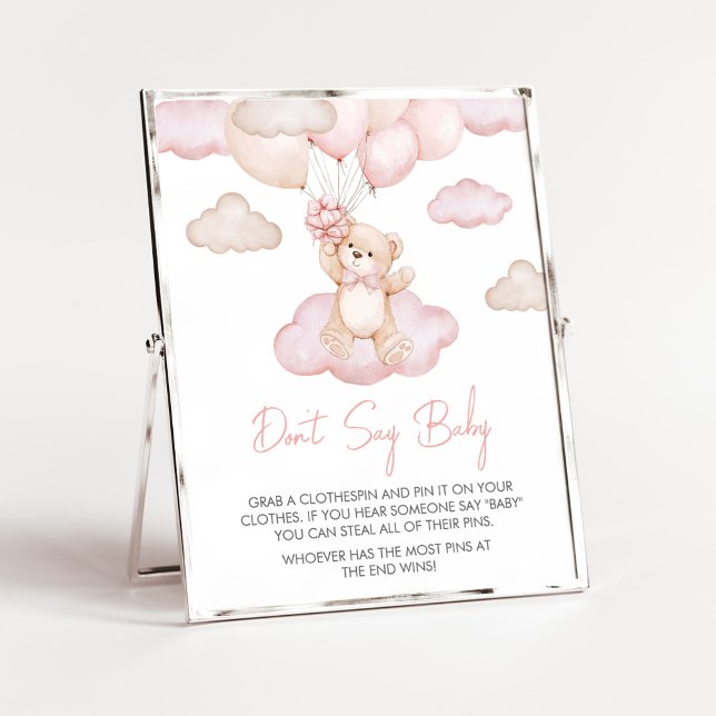Pink Baby Bear Balloon Babydusche Say Baby nicht Poster (Pink Baby Bear Balloon Baby Shower Don't Say Baby Sign)
