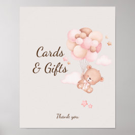 Pink Baby Bear & Balloons Baby Dusche Maßgeschneid Poster