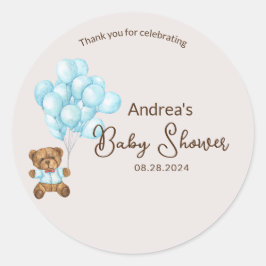 Pink Baby Bear & Balloons Baby Shower Stickers