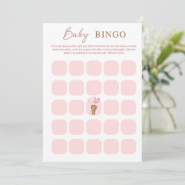 Pink Baby Bear & Balloons Babydusche BINGO Karte