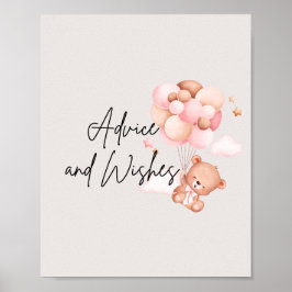 Pink Baby Bear & Balloons Beratung & Wünsche Poster
