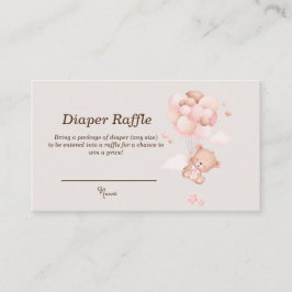 Pink Baby Bear & Balloons Diaper Raffekarten Platzkarte