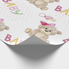 Pink Baby Bear Watercolor Baby Duschgeschenk für M Geschenkpapier