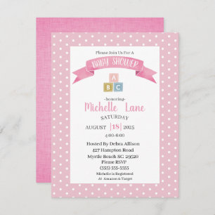 Pink Baby Blocks Girl Dusche Einladung