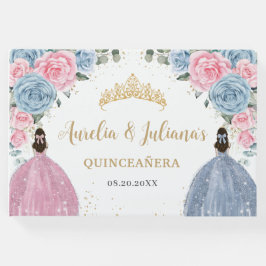 Pink Baby Blue Floral Princesses Twins Quinceañera Gästebuch