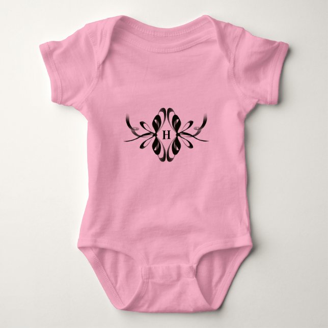Pink Baby Bodysuit mit eleganter Schwarzer Bow Mon Strampler (Vorderseite)