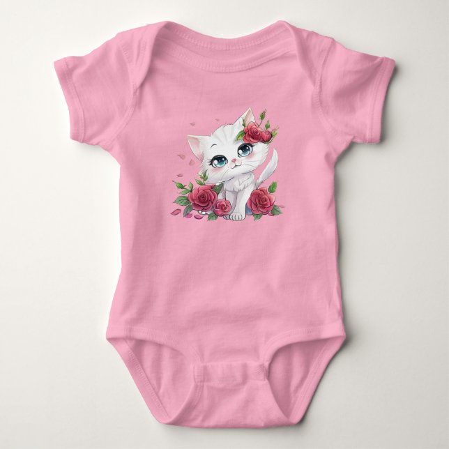 Pink Baby Bodysuit - Niedlicher Katzenanzug Cartoo Strampler (Vorderseite)
