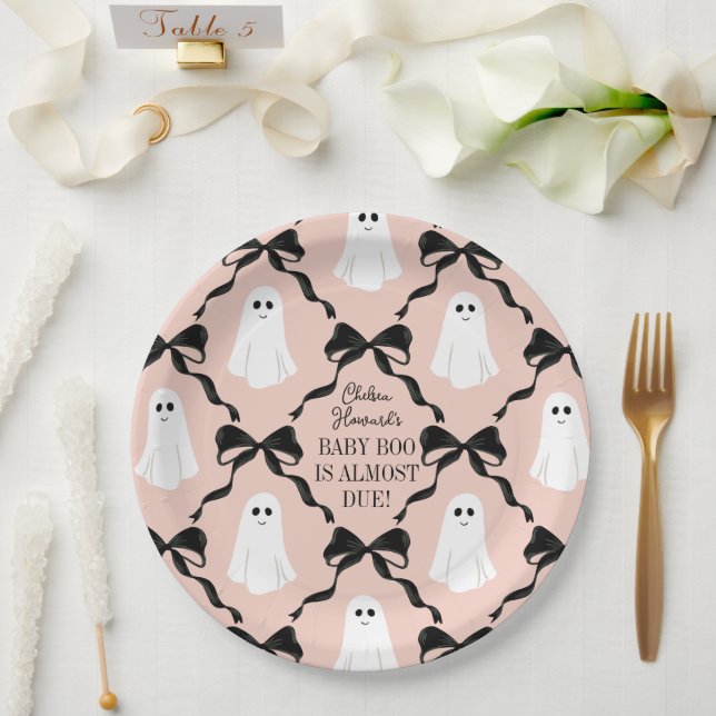 Pink Baby Boo Fast Due Geister und schwarze Bogen Pappteller (Hochzeit)