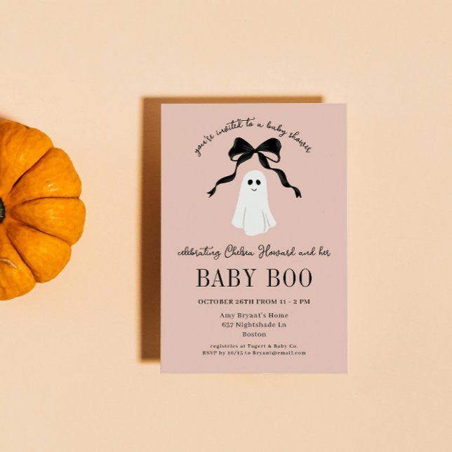 Pink Baby Boo Ghost Halloween Kinderdusche Einladung (soft pink halloween baby shower invitation welcomes the little boo that's almost due with a ghost)
