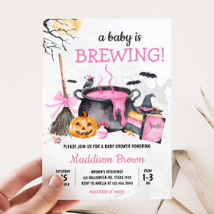 Pink Baby Brewing Pumpkin Halloween Baby Dusche Einladung