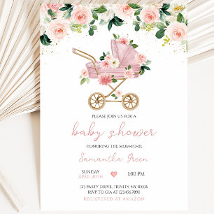 Pink Baby Carriage Baby Dusche Einladung