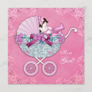 Pink Baby Carriage Girl Dusche Einladung